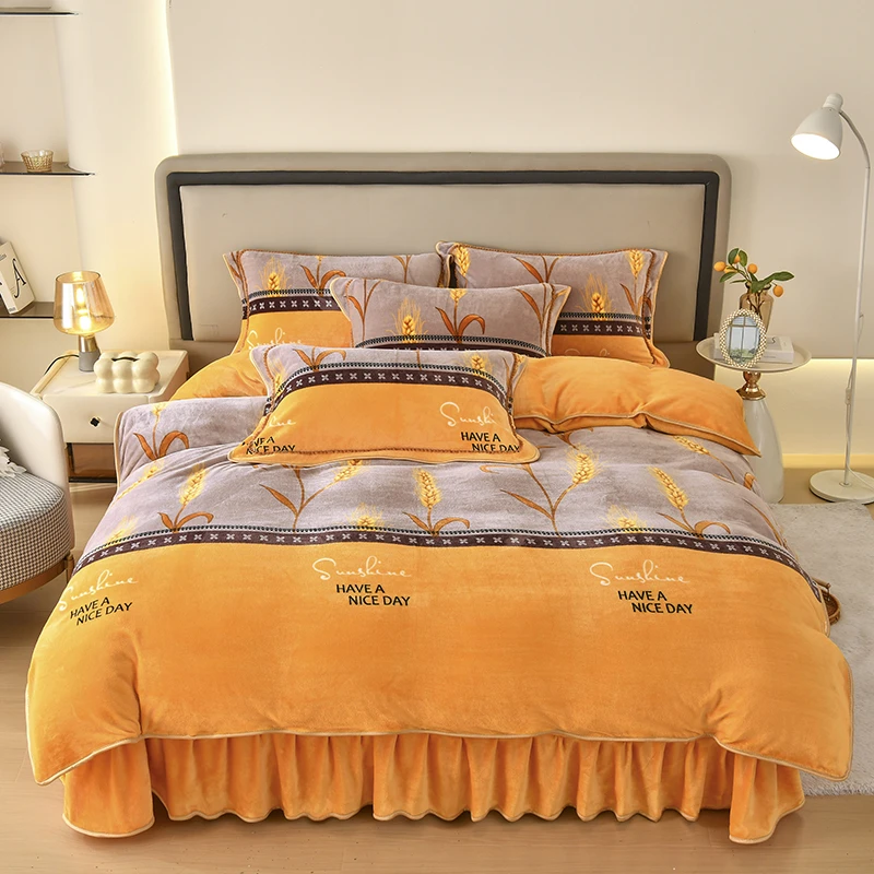 2024新款8-9斤牛奶绒四件套加厚加密防静电床裙款双面绒加绒轻奢