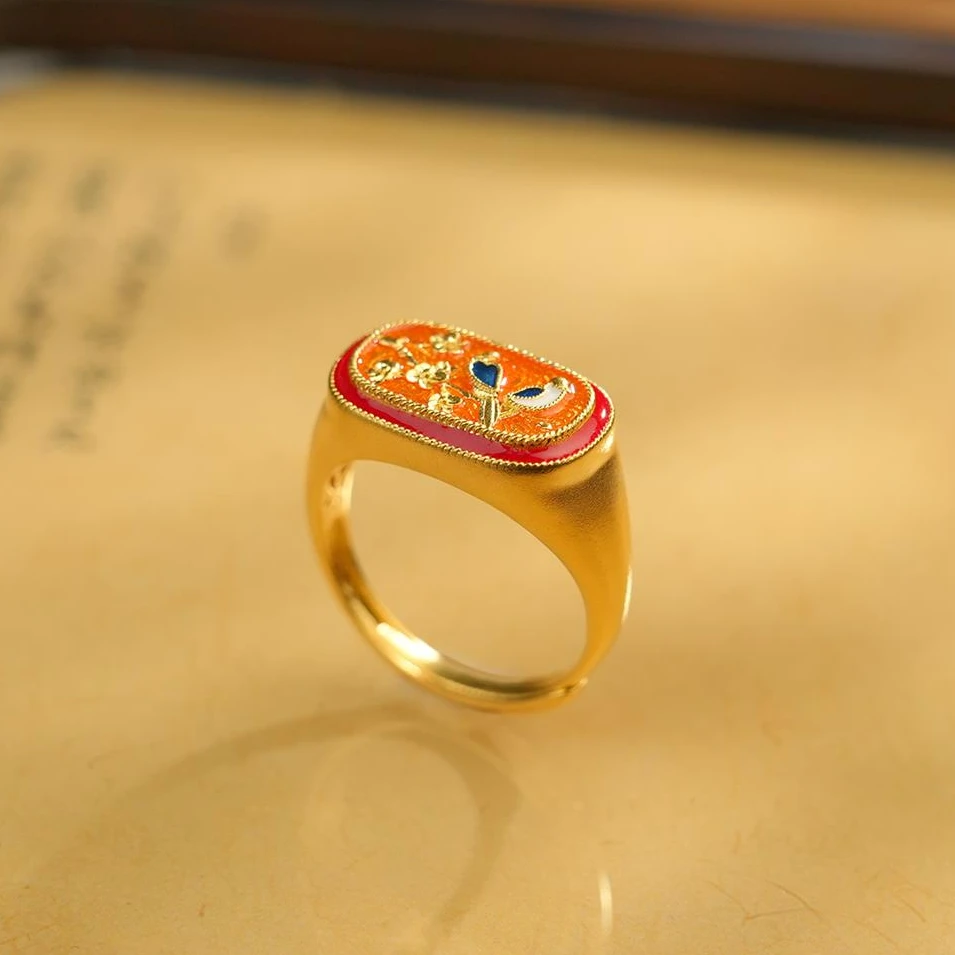 ZOCAI/佐卡伊【传世之美】古法黄金戒指足金999喜上眉梢开口戒