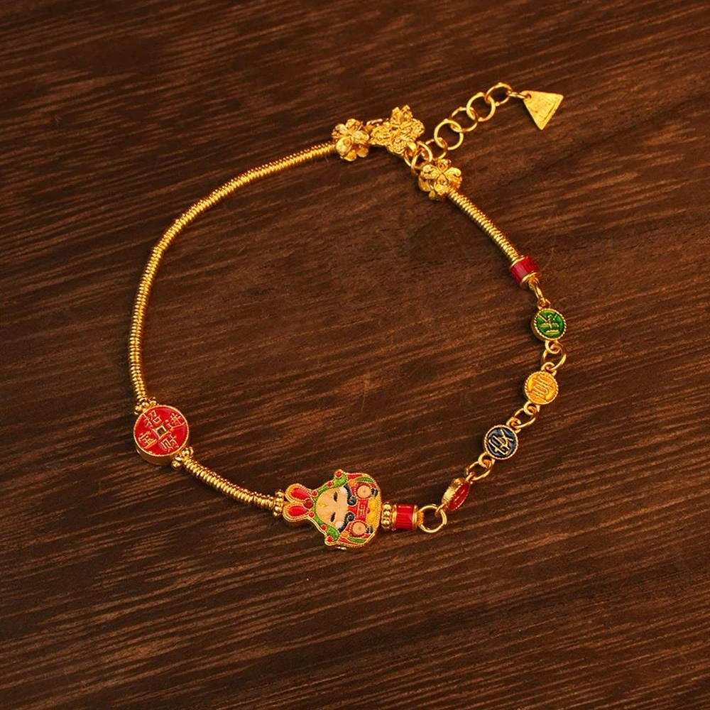 ZOCAI/佐卡伊【传世之美】古法黄金珐琅算盘珠招财进宝兔爷手链计价