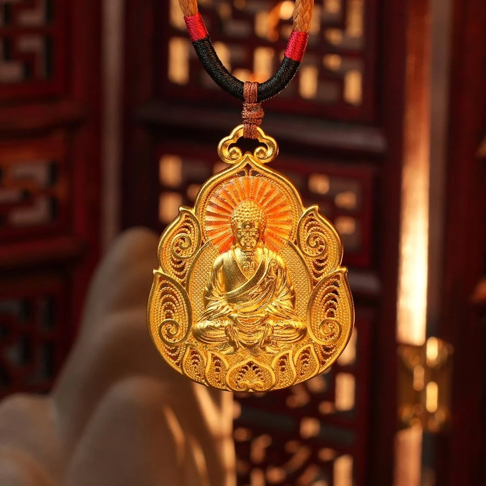 ZOCAI/佐卡伊【传世之美】古法黄金珐琅高级定制大日如来足金吊坠