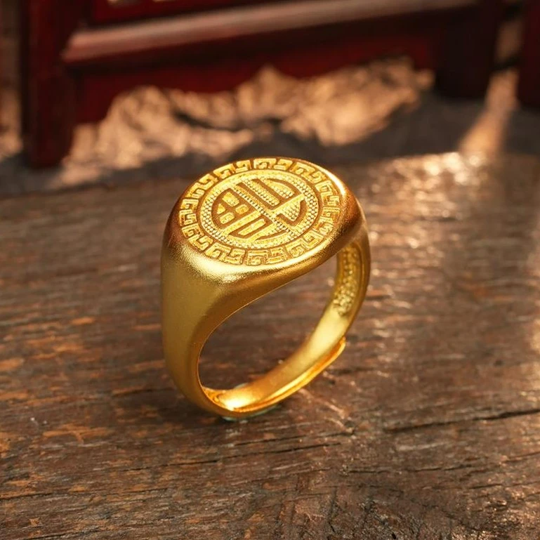 ZOCAI/佐卡伊古法黄金福泽绵延黄金开口足金戒指 W07768