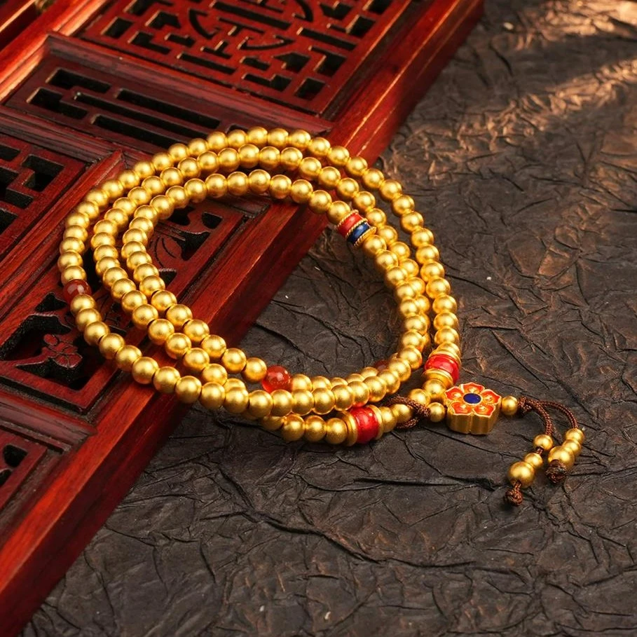 ZOCAI/佐卡伊【传世之美】古法黄金金珠珐琅珠辉·宝相花手串三圈