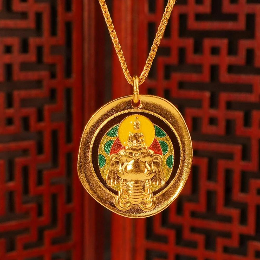 ZOCAI/佐卡伊【传世之美】古法黄金珐琅彩-普贤菩萨足金单吊坠
