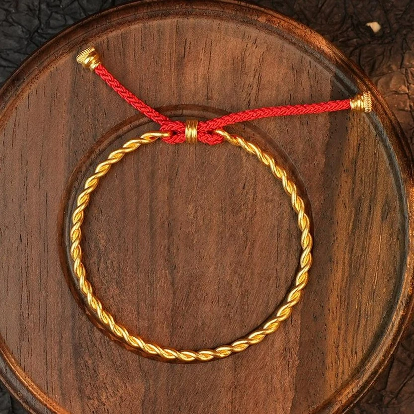 ZOCAI/佐卡伊【传世之美】古法黄金手镯足金福禄双全麻花宝宝镯