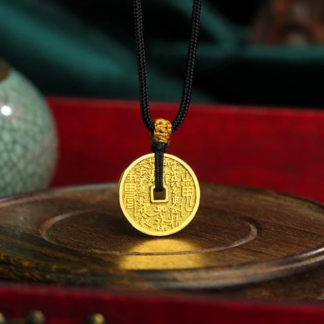 ZOCAI/佐卡伊【传世之美】古法黄金吊坠足金999山鬼花钱八卦吊坠