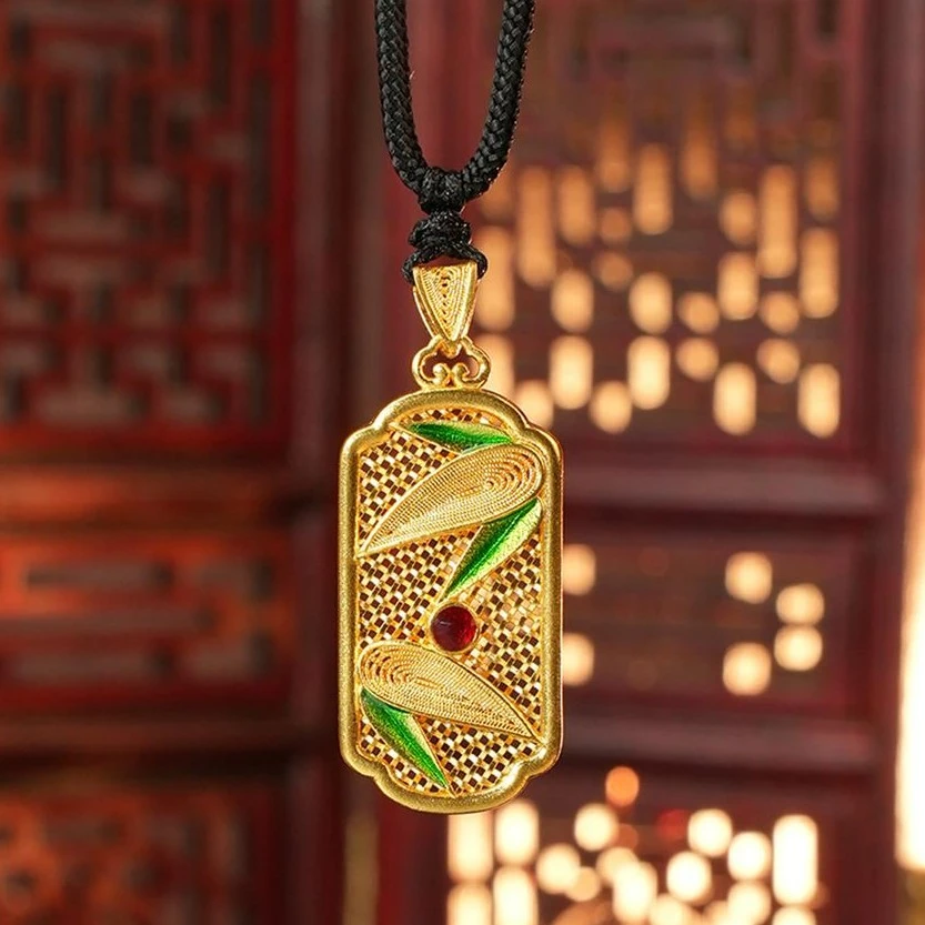 ZOCAI/佐卡伊【传世之美】黄金项链珐琅古法花丝足金竹韵吊坠