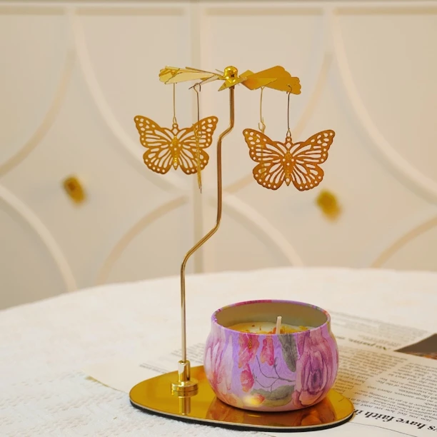 创意轻奢旋转蝴蝶烛台 金属热效应走马灯