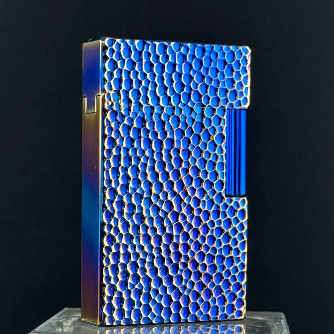 蓝色陨石坑纯铜煤油煤油打火机熏蓝清脆朗声钢音男士创意打火机