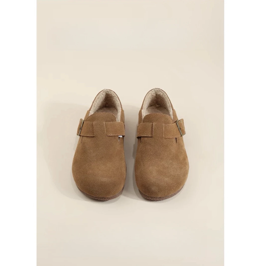 2024秋冬头层牛皮皮毛一体冬季女鞋勃肯鞋时尚休闲百搭加绒保暖