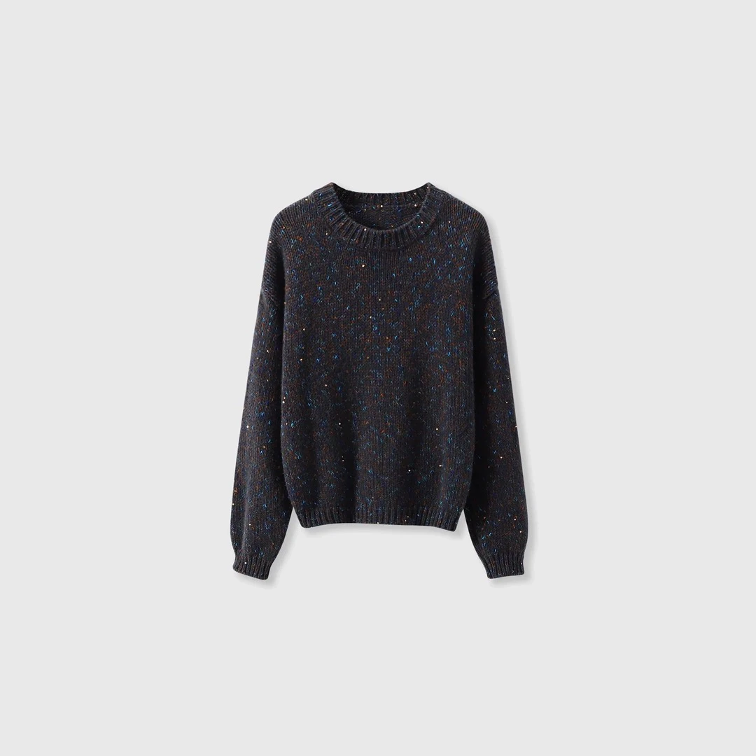 【双十一福利】慵懒风小浣熊点子纱圆领毛衣宽松套头毛衫