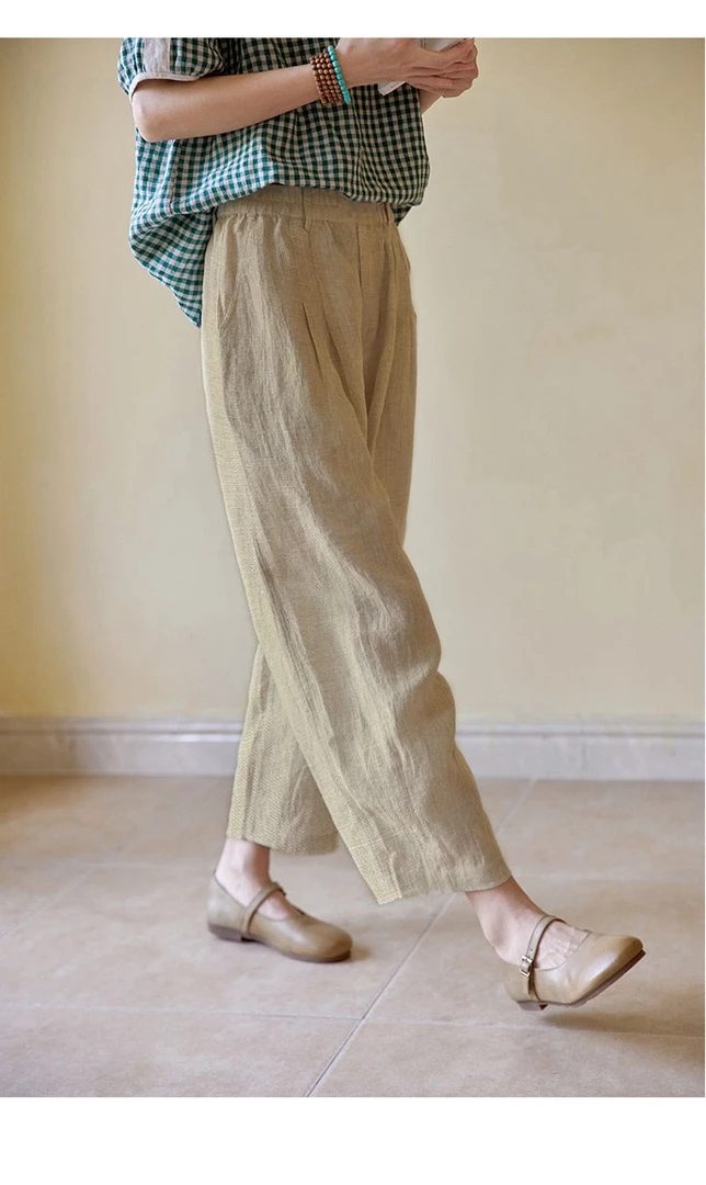 碧纹染细支汉麻休闲裤子女裤2024夏装新款汉麻阔腿裤23132