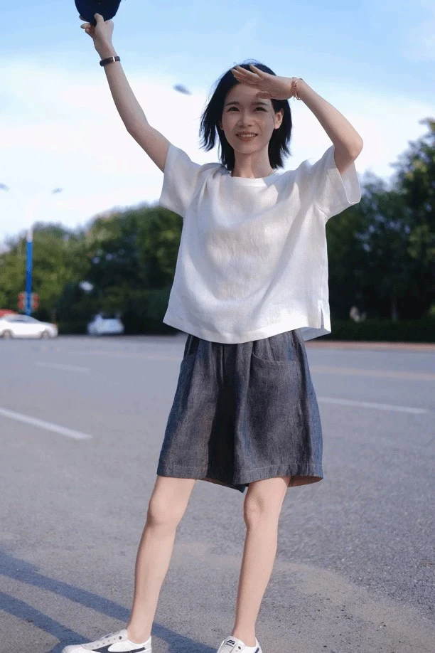 【女神T】休闲风多色慵懒汉麻圆领T恤24219