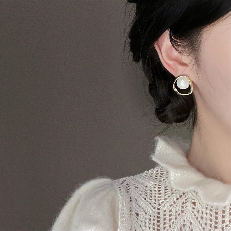 铜合金耳饰 「温柔尤物」无痛珍珠蚊香盘耳夹无耳洞女耳饰耳环