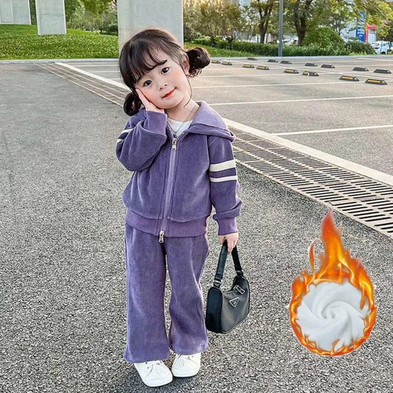 【巴啦甄选】女童运动套装小女孩网红秋冬女宝宝休闲加绒外套两件
