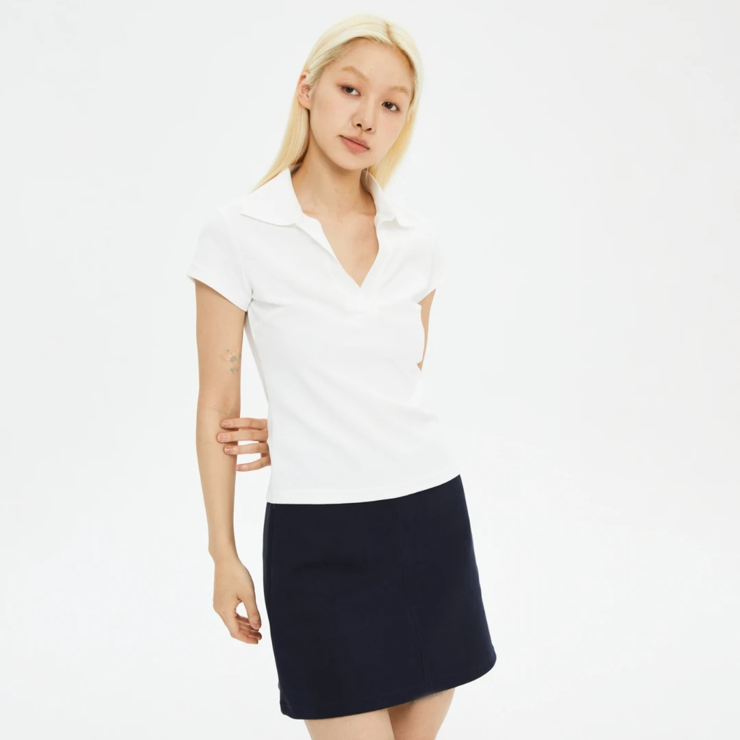 Oneup毛巾翻领修身短袖显瘦运动穿搭夏季气质女清冷感独特漂亮