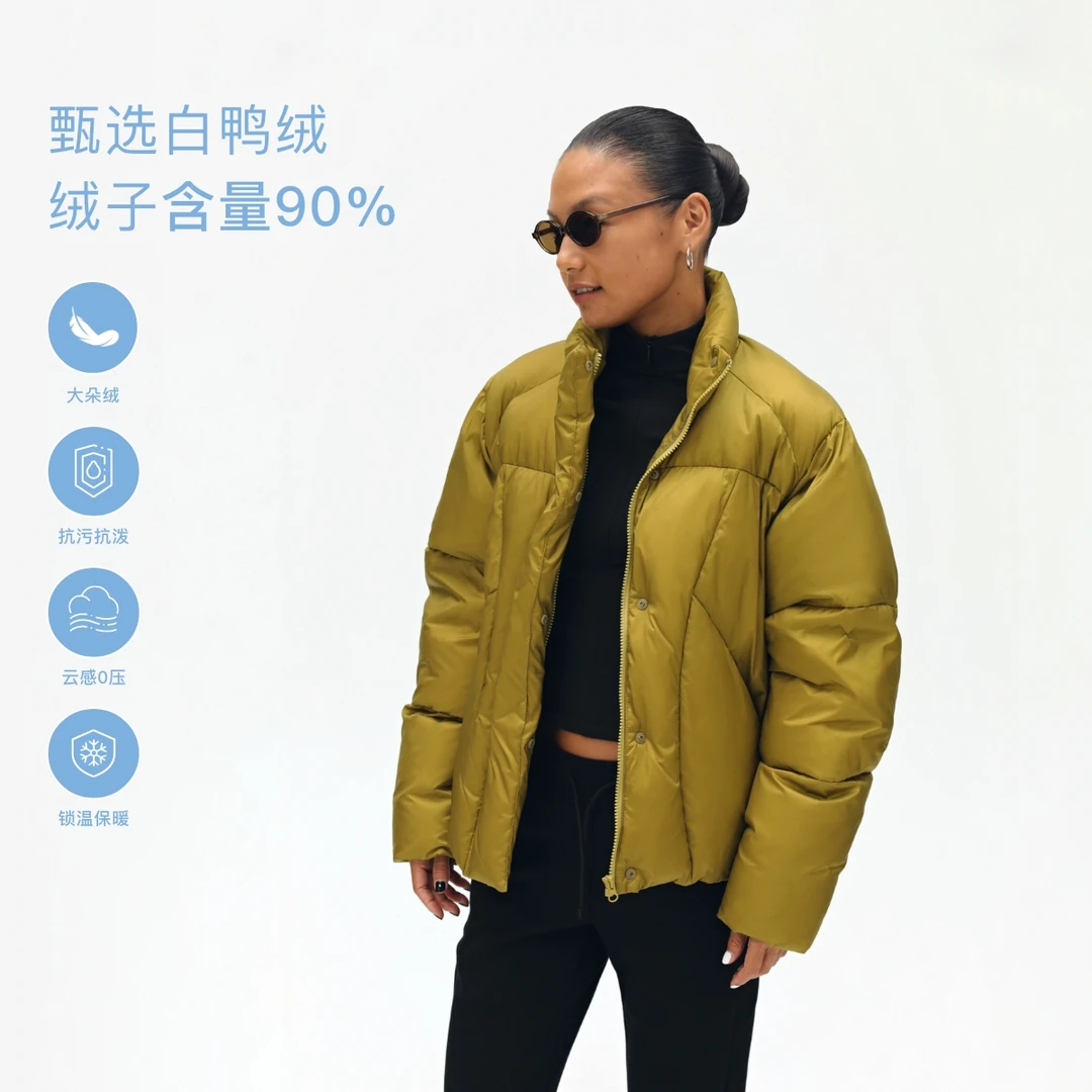 Oneup立领切割羽绒服运动时髦穿搭保暖白鸭绒云感锁温舒适