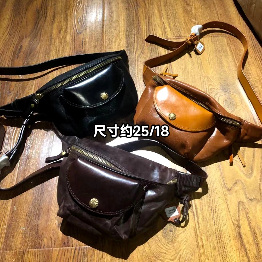 男士女士复古牛皮马皮胸包腰包个性单肩斜挎洗水