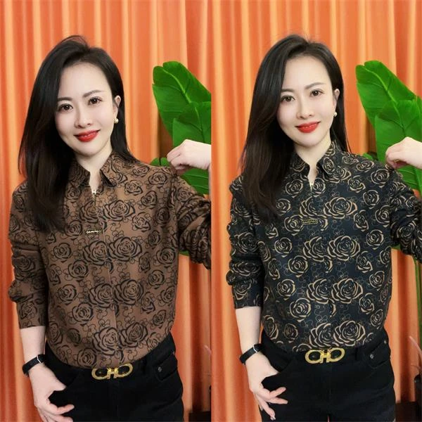 【亚琴男装】2023潮流男士秋冬雅痞个性玫瑰数码印花加绒加厚衬衫