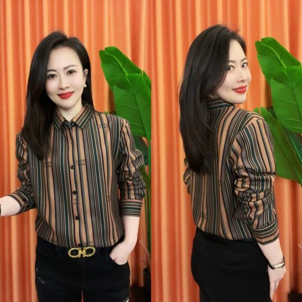 【亚琴男装】2023时尚潮流男士秋冬休闲百搭显瘦显高气质条纹衬衫