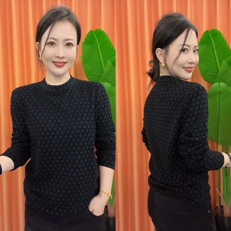 亚琴男装2024时尚潮流男士秋冬日常百搭轻奢高品字母提花长袖T恤