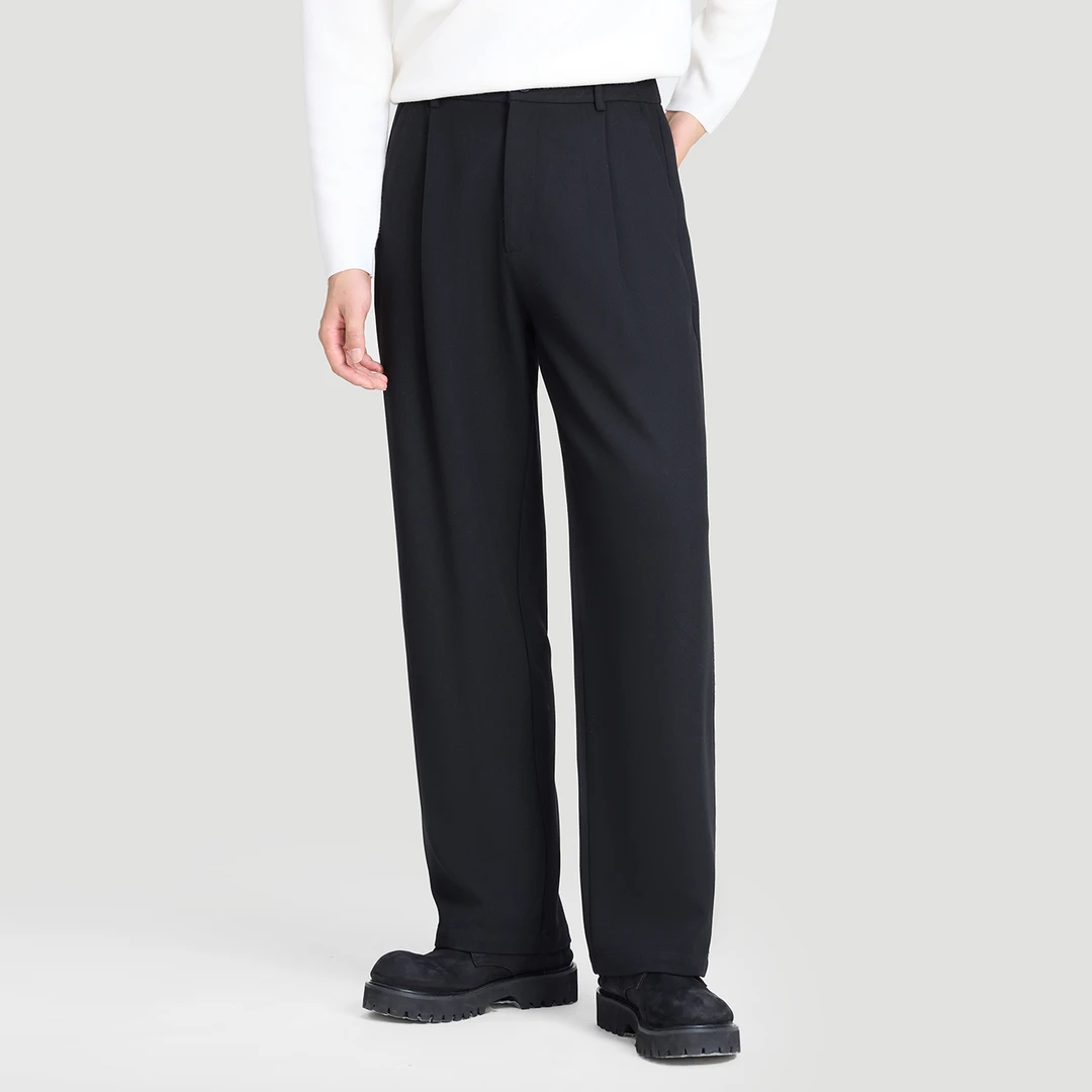 HERBEL/黑白秋冬羊毛混纺直筒商务休闲裤 男士户外长裤百搭潮