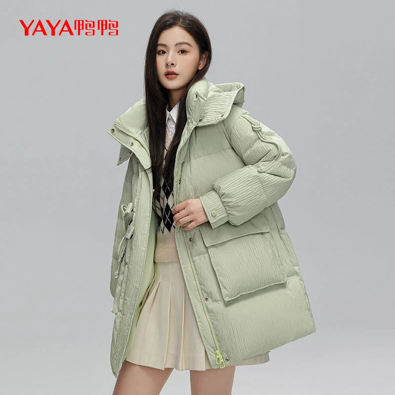 鸭鸭女中长款羽绒服连帽宽松时尚纯色百搭保暖外套YE2B618022H