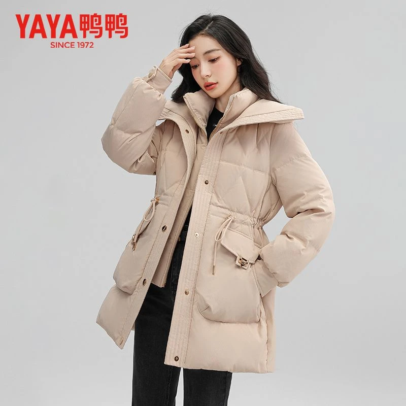 YAYA/鸭鸭潮流休闲百搭羽绒服女简约中长款保暖外套潮YE3B611735H