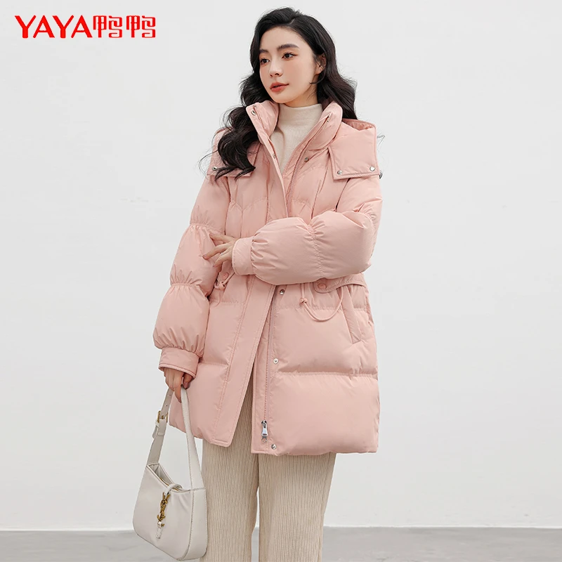 鸭鸭韩系时尚休闲女士中长款保暖冬季羽绒服加厚YE3B615643J-HD