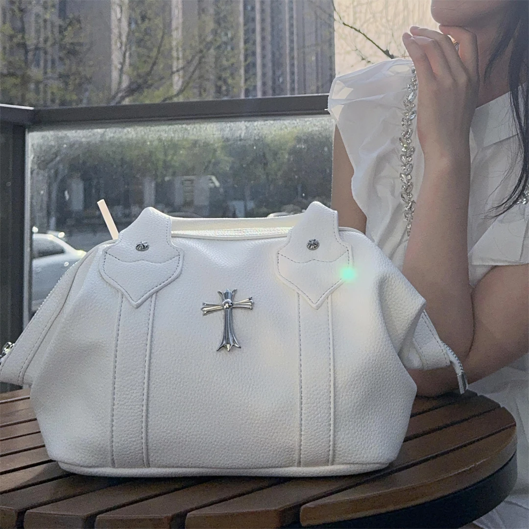 十字架轻奢包包时尚女士手提包白色休闲百搭单肩手拎包小众网红