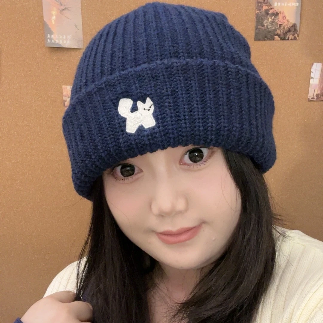 韩系小狐狸大头围针织帽子女双层加厚保暖冬季包头帽显脸小