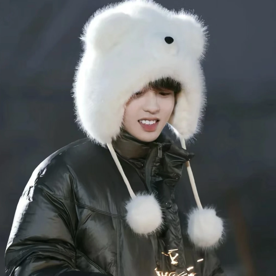 【利好同款】北极熊加绒加厚保暖帽子女可爱卡通护耳包头帽