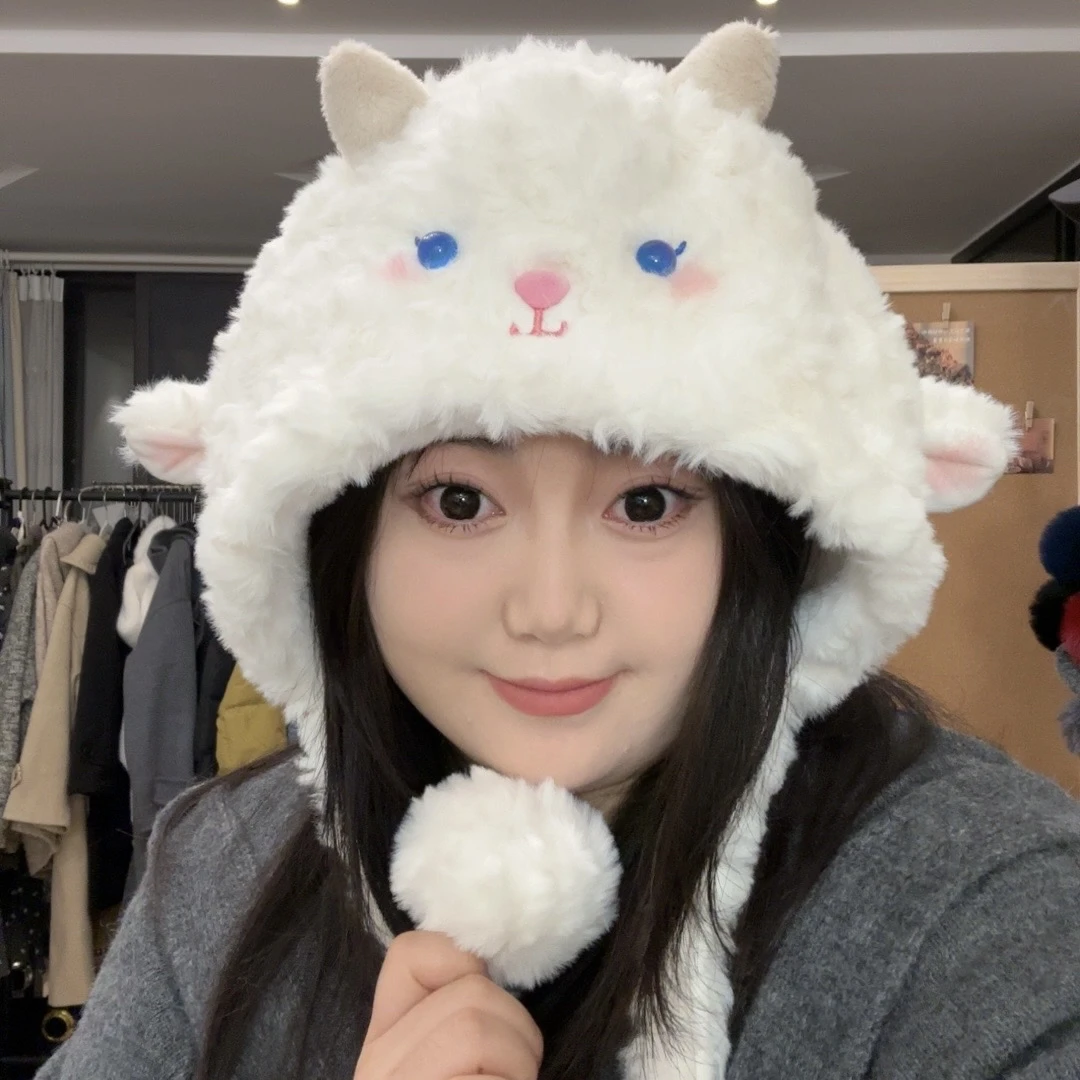原创设计可爱小羊帽子女毛茸茸冬季保暖加厚帽子
