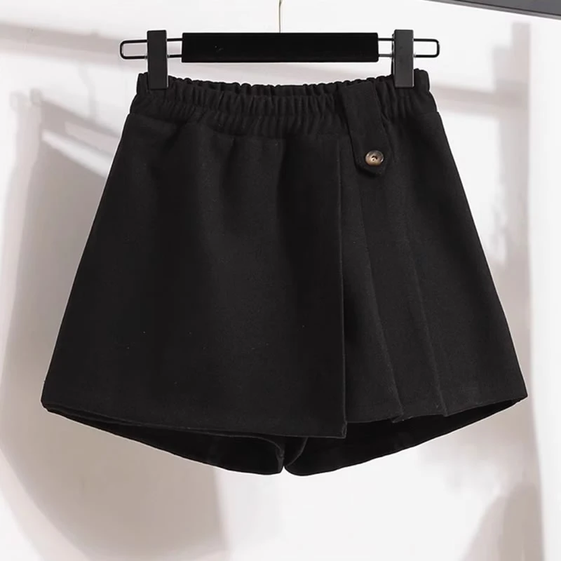 假两件裤裙女秋冬遮胯靴裤毛呢宽松大码胯大腿粗梨型A字阔腿短裤