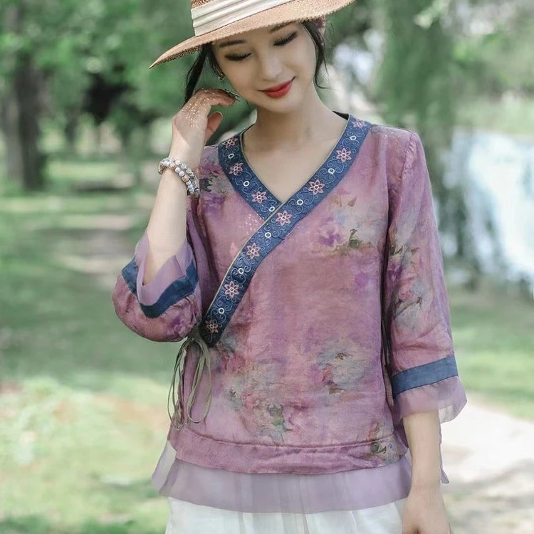 显瘦气质古风宽松唐装日常文艺斜襟夏季复古春夏中式中国风民族风