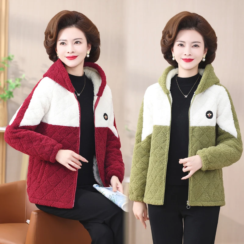 外套女装妈妈装短款中老年加绒加厚秋冬大码洋气时尚女士中年宽松