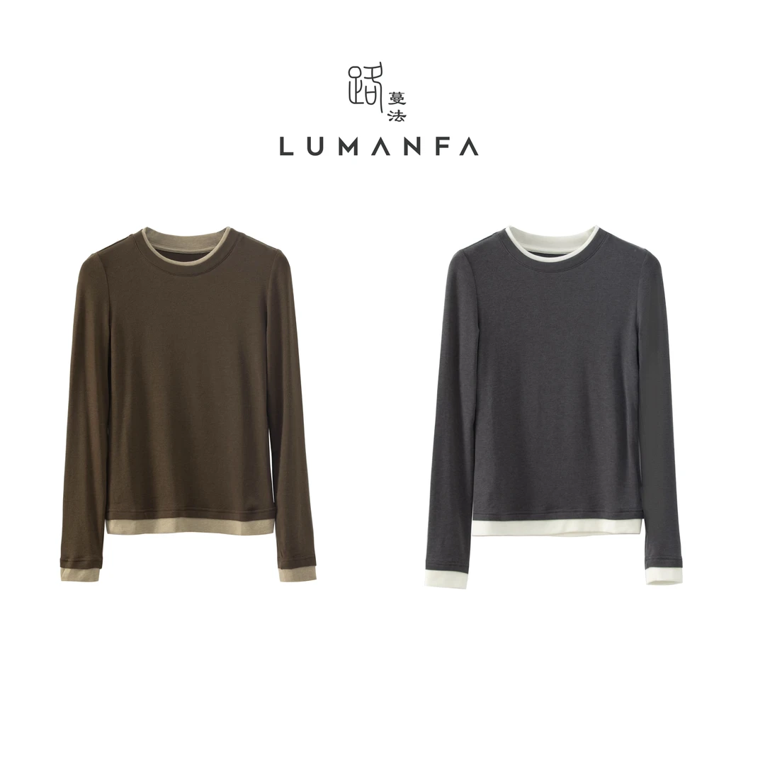 【氧气感】路蔓法叠穿层次感舒适假两件设计时尚圆领上衣MF-1287