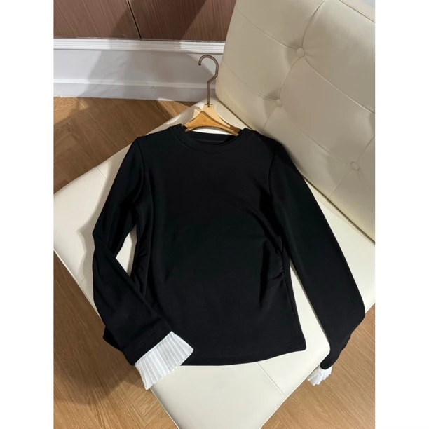 【慕白衫】路蔓法秋冬时尚袖子拼接百搭加绒舒适别致上衣MF-1553