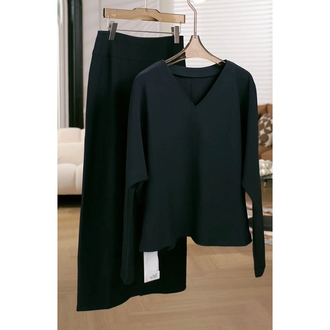 【灰蓝套装】路蔓法2023冬季新款百搭气质简约时尚显瘦两件套MF-527