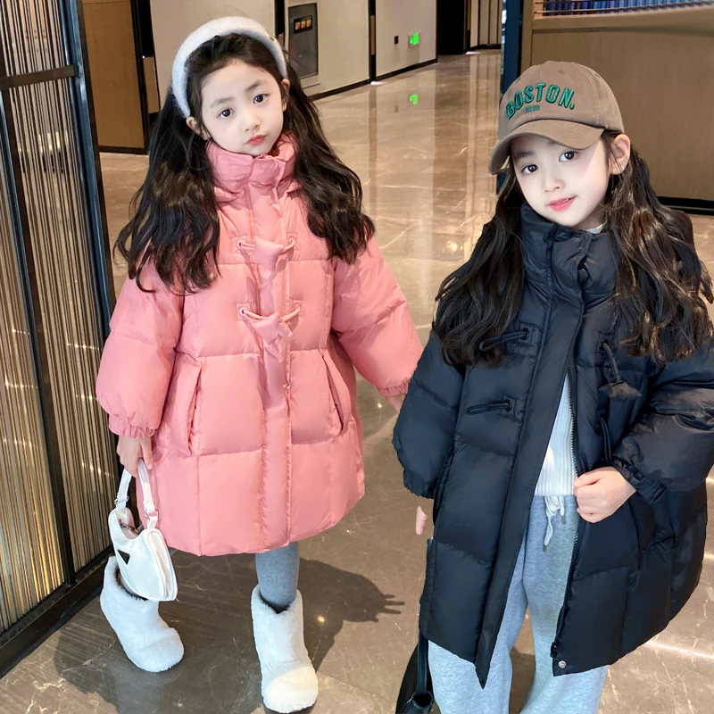 女童冬装羽绒服2023新款洋气儿童90白鸭绒冬季中长款加厚外套上衣
