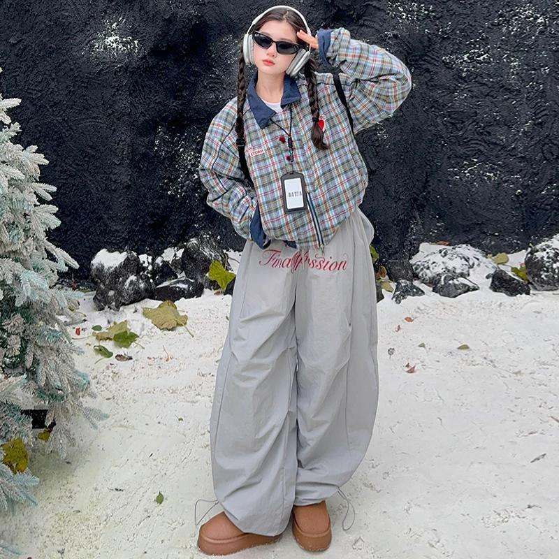 女童美式复古爱心格纹棉衣套装2025冬季新款洋气中大女童加厚棉服