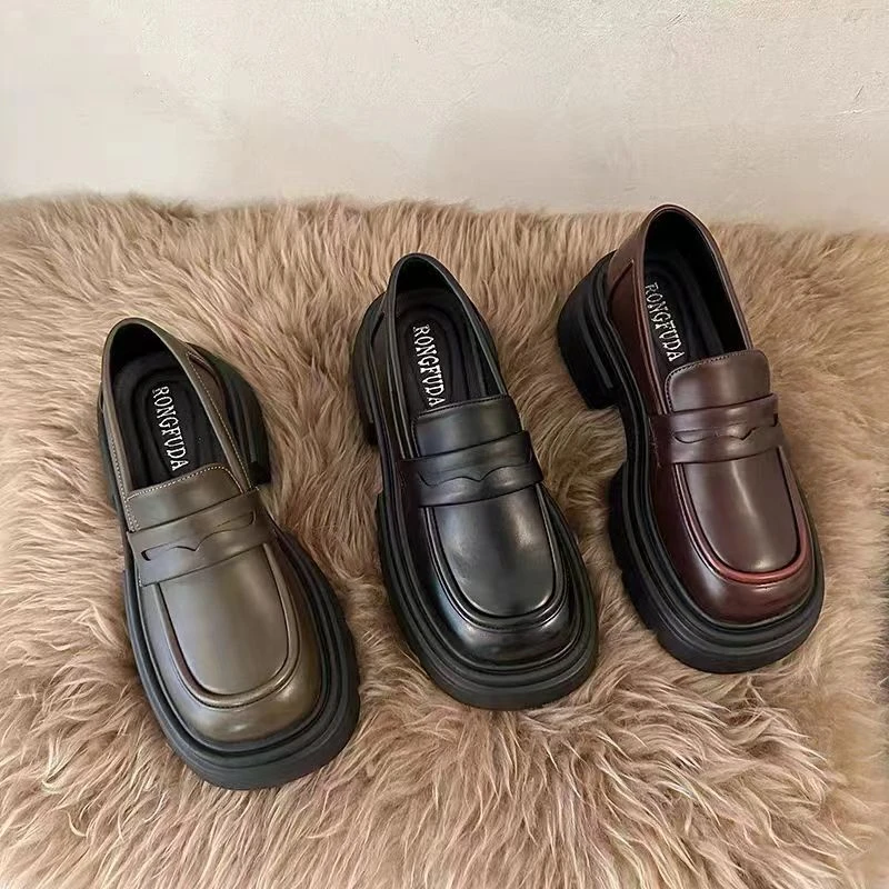 ZS-复古小皮鞋女秋2024新款粗跟厚底乐福鞋圆头英伦风百搭单鞋