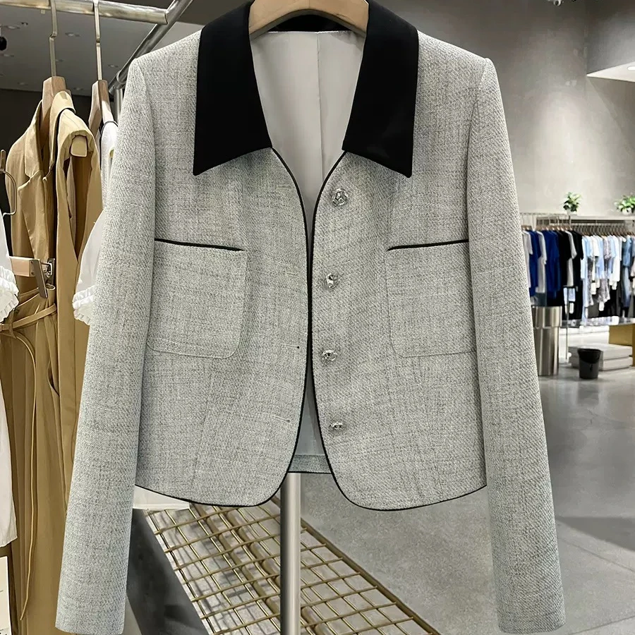 早春小香风撞色百搭拼接西装外套女轻奢时尚春秋季轻奢设计师西服