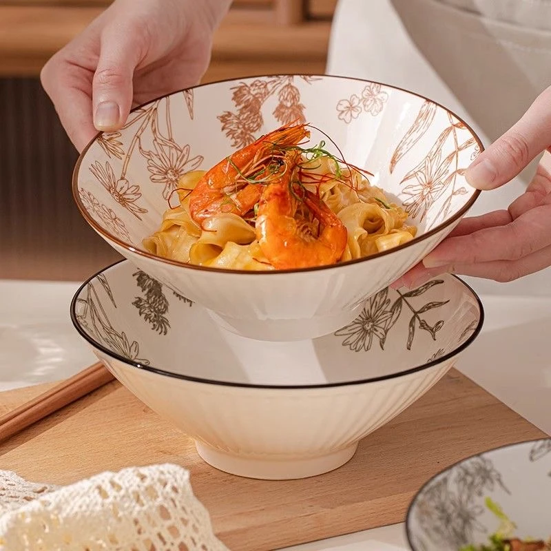 【佰陶匠】4只双色混搭复古8英寸斗笠碗家用颜值陶瓷餐具汤碗面碗