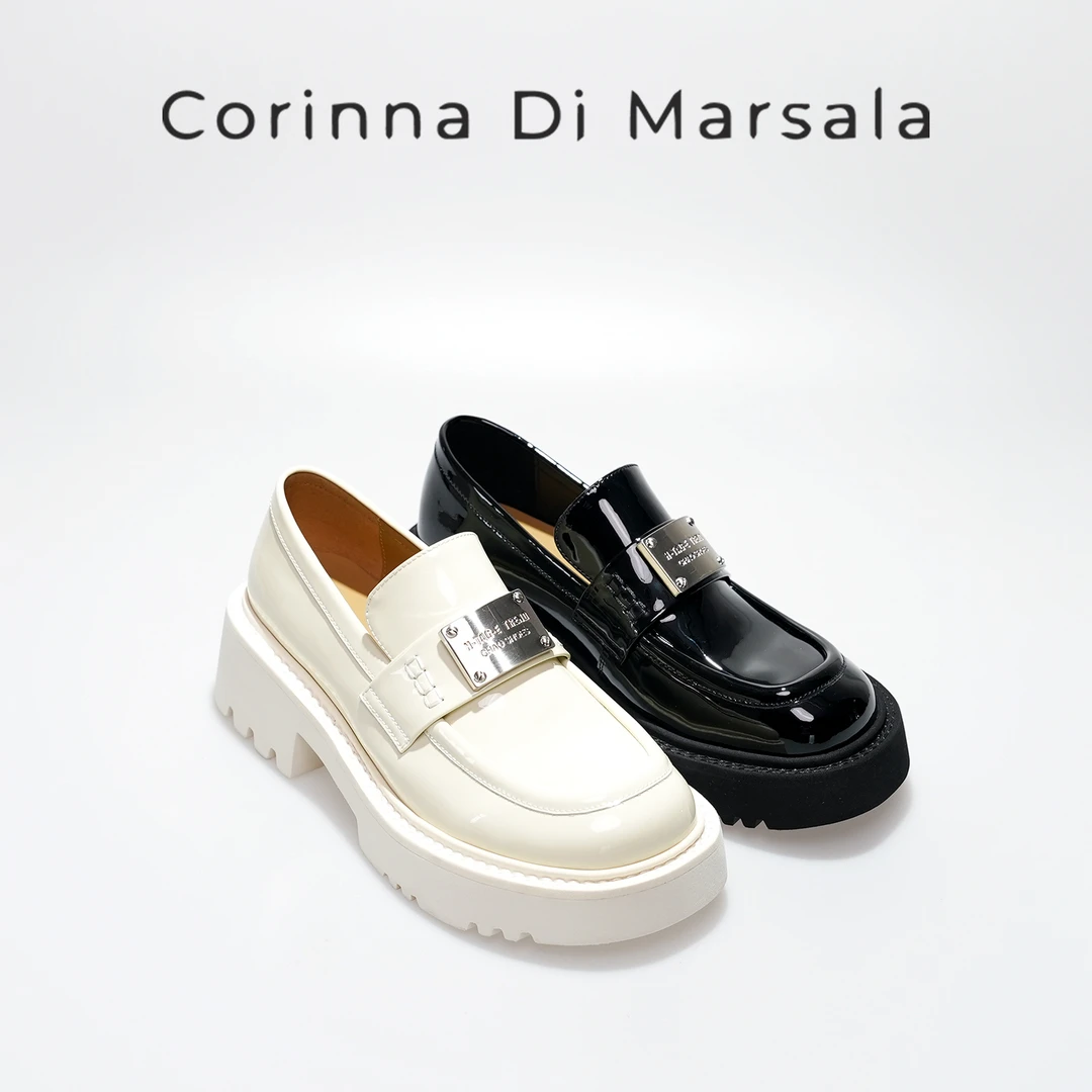 Corinna di Marsala时尚百搭粗跟厚底英伦风乐福鞋复古休闲复古
