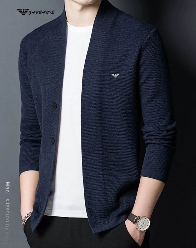 【专柜正品】男士羊毛衫秋冬针织衫开衫绵羊毛外套纯色毛衣爸爸装