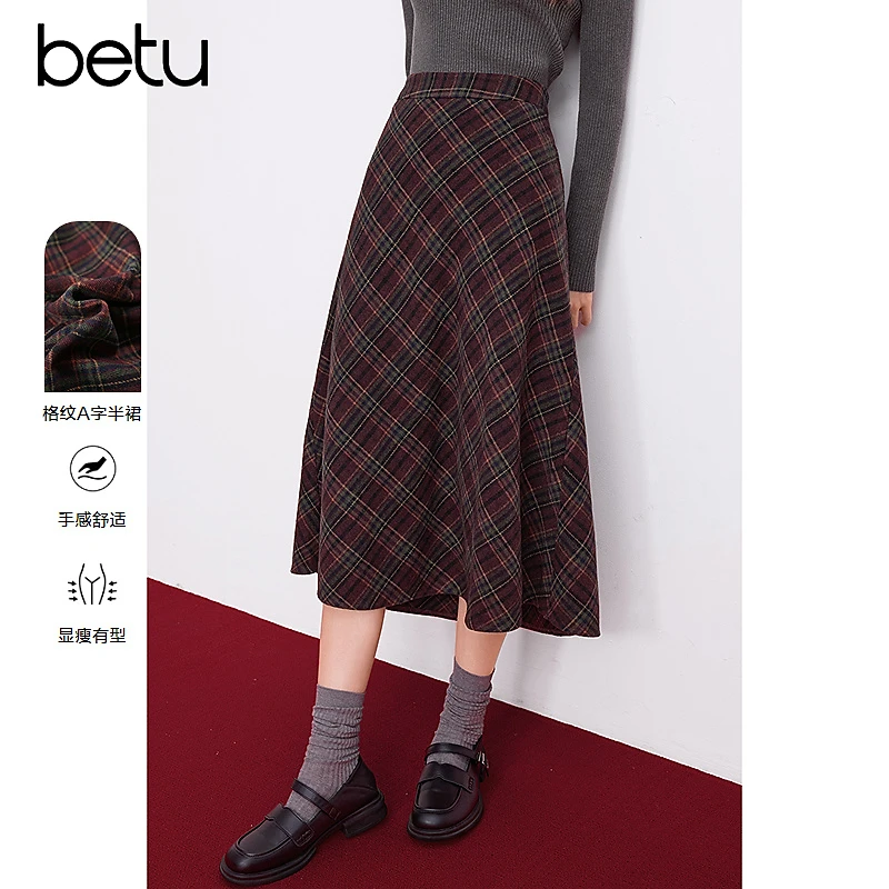 【粉丝专属】Betu/百图半身裙显瘦气质舒适格纹2412T20