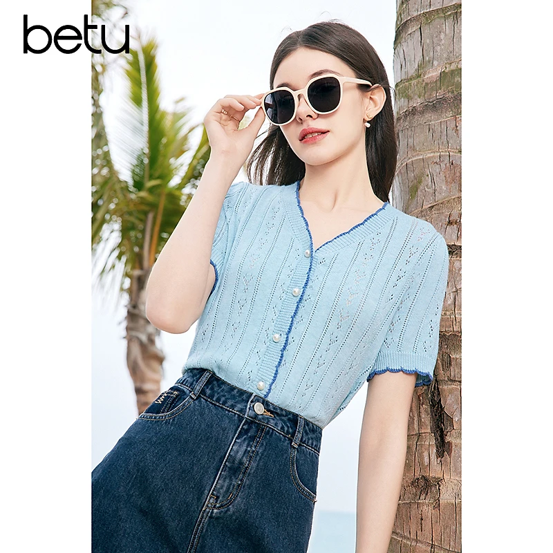Betu/百图2025年夏季新款时尚气质显瘦小香风百搭毛针织衫2404T03