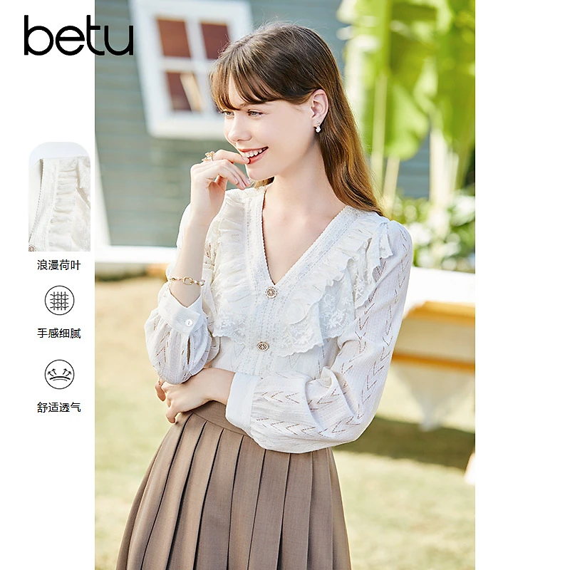 Betu/百图2025年春季蕾丝气质舒适时尚百搭透气新款衬衫