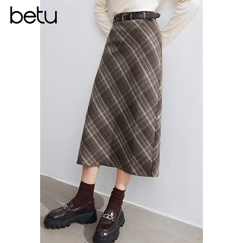 【籽言甄选】Betu/百图显瘦百搭时尚格纹半身裙2410D04