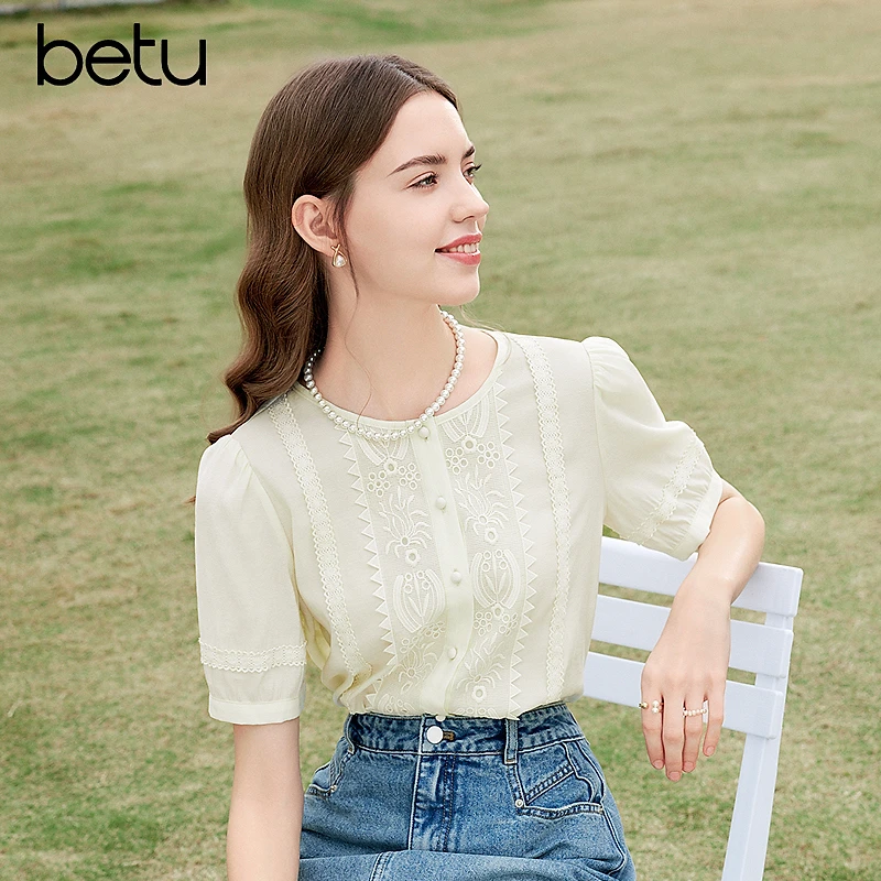 Betu/百图2025年夏季气质法式宽松洋气新款衬衫2403T50